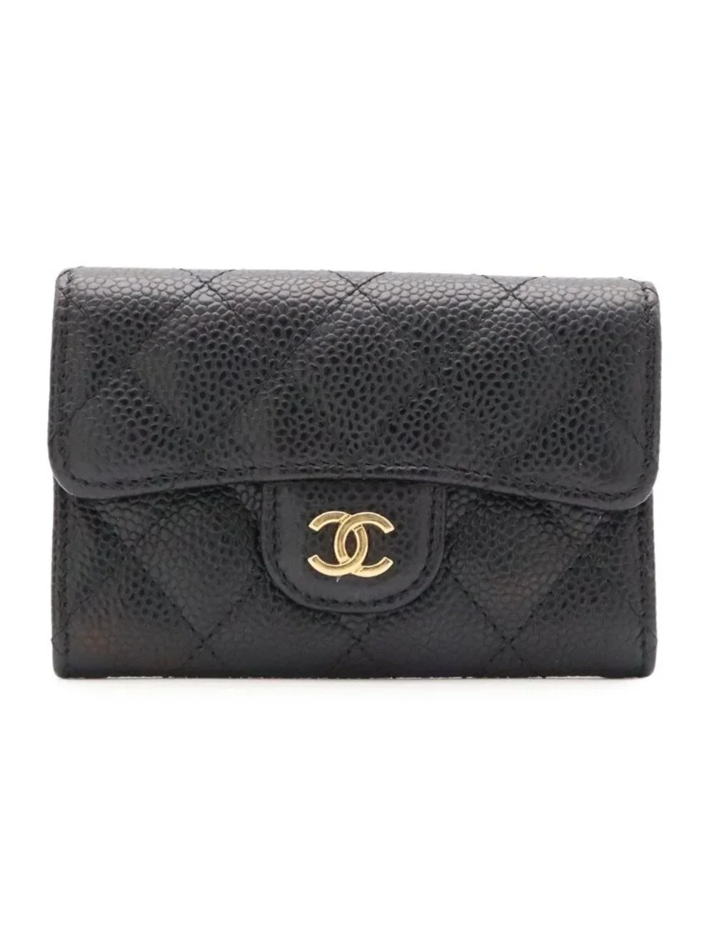 Chanel Quilted Classic Flap Bag Card Case CC Logo Business Pass Case Caviar